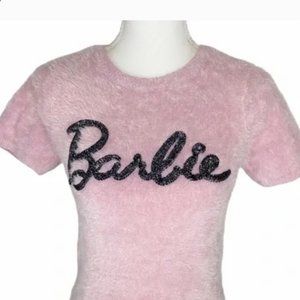 Barbie Pink Baby Doll Short Sleeve Sweater Large but fits like a medium. EUC